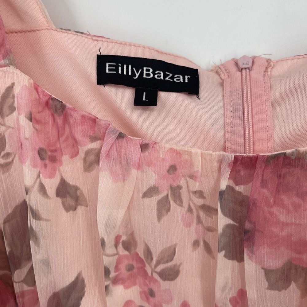 Eilly Bazar Womens Pink Floral Mini Long Sleeve Ruffle Ruched Dress Size Large - Picture 5 of 5